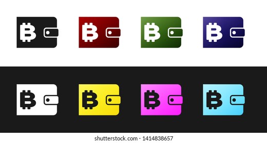 Set Cryptocurrency wallet icon isolated on black and white background. Wallet and bitcoin sign. Mining concept. Money, payment, cash, pay icon. Vector Illustration