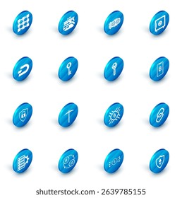 Set Cryptocurrency wallet, Mining farm, Safe, coin Dash, Shield security with lock, Bitcoin key, Phone mobile and cryptocurrency and  icon. Vector