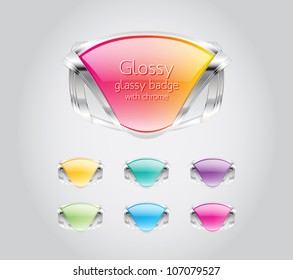 A set of crystal badges / buttons with metallic decorations