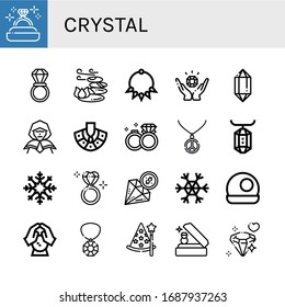 Set of crystal icons. Such as Diamond ring, Wedding ring, Stones, Necklace, Jewelry, Crystal, Wizard, Wedding rings, Gem, Snowflake, Diamond, Crystal ball , icons