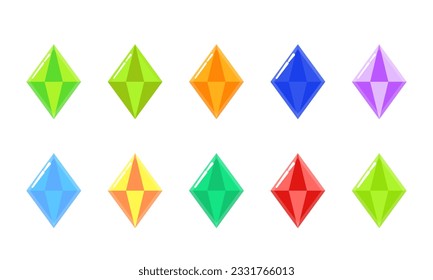 Set of Crystal illustration vector graphic  fun color, vector gemstone with flat design