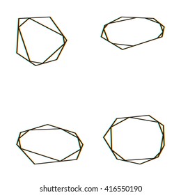 Set of crystal labels, vector shapes with glitch effect and isolated on white background.