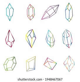 Set of crystal mineral outlined shape on white background