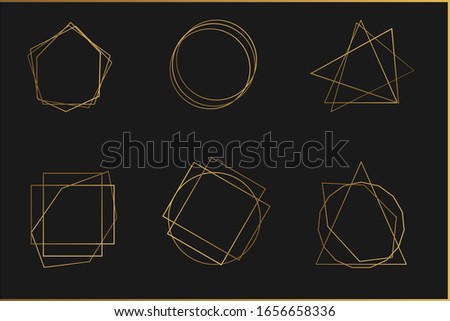 Set of crystal shiny design elements. Modern abstract elements, vector illustration, isolated on backgrounds.Geometry golden frames. 