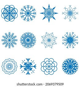 Conjunto de copos de nieve de cristal para el diseño invernal. Ilustración de vectores con elementos de Navidad y Año Nuevo