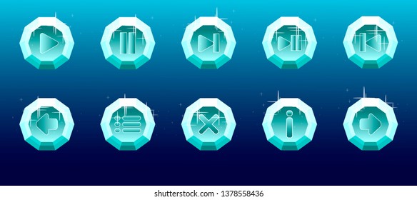 Set of crystall button icons. UI graphic design vector pack. 