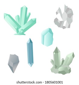 Set of crystals. Colored gems. Vector illustrations. Isolated objects on a white background. Flat design.