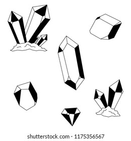 Set of crystals and diamonds. Vector colorful cartoon gemstones. Isolated objects.