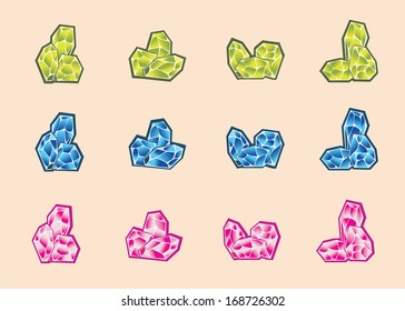 Set of crystals of different colors