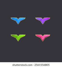 Set Of Crystals Gem Wings Game UI Badges In Different Colors Stone Icon Vector Design