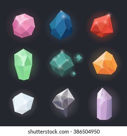 Set of  crystals, gems, stone with different shapes. Vector game element