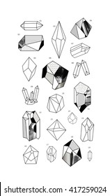 Satz Kristalle. Geometrische Formen. Trendy Hipster-Hintergründe und Logotypen. Vektorillustration. isoliert