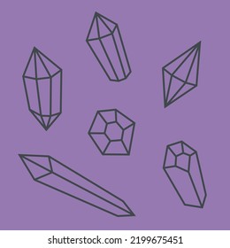 Conjunto de cristales en el estilo de contorno. Bonitos elementos de diseño.
