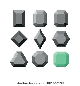 Un conjunto de cristales de distintas formas geométricas. Monocromo. Ilustración vectorial simple en un fondo blanco.