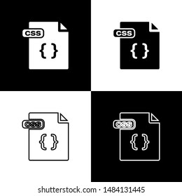 Set CSS file document. Download css button icon isolated on black and white background. CSS file symbol.  Vector Illustration