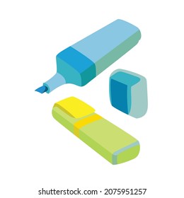 set ctor illustration of two highlighters in blue and green, set with two vector illustrations