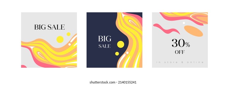 Set of cuadrado vector template with acid yellow and red liquid on the gray background