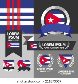 Set of Cuba flag, emblem and pattern background. 