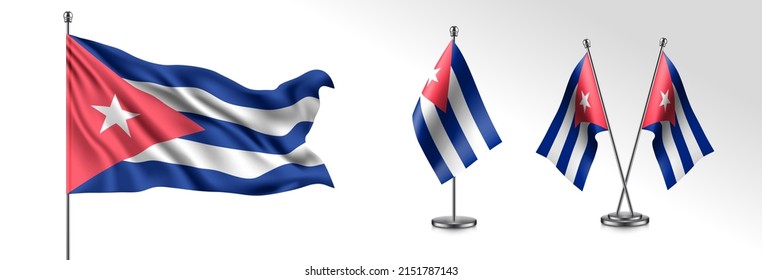 Set of Cuba waving flag on isolated background vector illustration. 3 Cuban wavy realistic flag as a patriotic symbol
