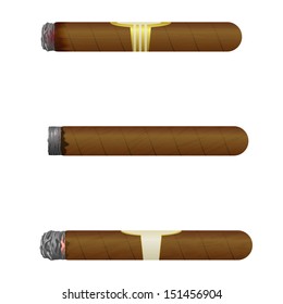 Set of Cuban cigars. Isolate on white background. eps10