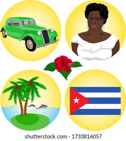 Set of cuban icons on white background