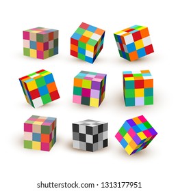 Set of Cube icon with perspective. 3d model of a cube. Vector illustration. Isolated on white background.