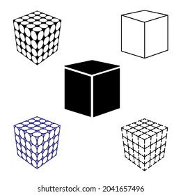 Set of cube icons with different designs. Volumetric symbol of logic and task. Vector graphics.