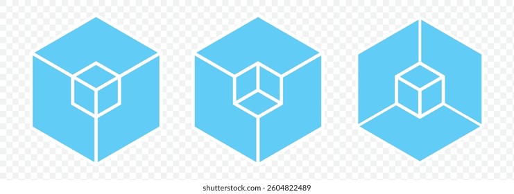 Set of cube icons on a white background that can be moved and used as a company logo. Vector box of square hexagon Stacked together with a White background. impossible. Cube icon logo design Geometry.