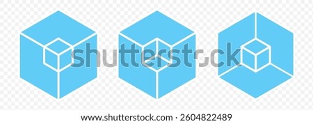 Set of cube icons on a white background that can be moved and used as a company logo. Vector box of square hexagon Stacked together with a White background. impossible. Cube icon logo design Geometry.