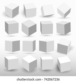 A set cube icons and perspective 3d cube model and shadow  Vector illustration  Isolated transparent background