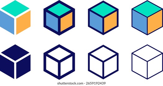 Conjunto de Ícones de Cubo Vetor | 3D, Isometric e Geometric Cubo Icon Pack

