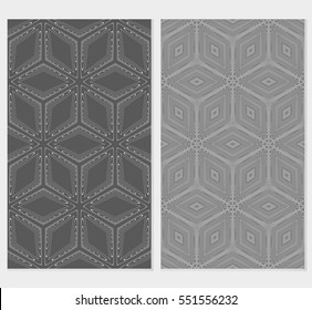 set of Cube Patterns. Modern Geometry ornament. Seamless Vector illustration. grey backgorund