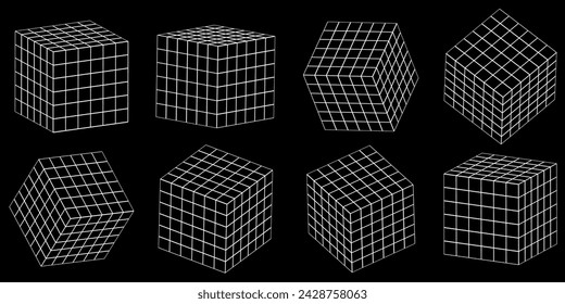 Set of cubes. 3d models with perspective. Vector illustration on black background