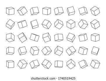 Set of cubes from contour lines in different angles view. Vector illustration.