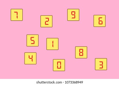 Set of cubes with figures on a pink background 1 2 3 4 5 6 7 8 9 0. Vector illustration