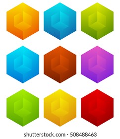 Set of cubes with holes in 9 bright color