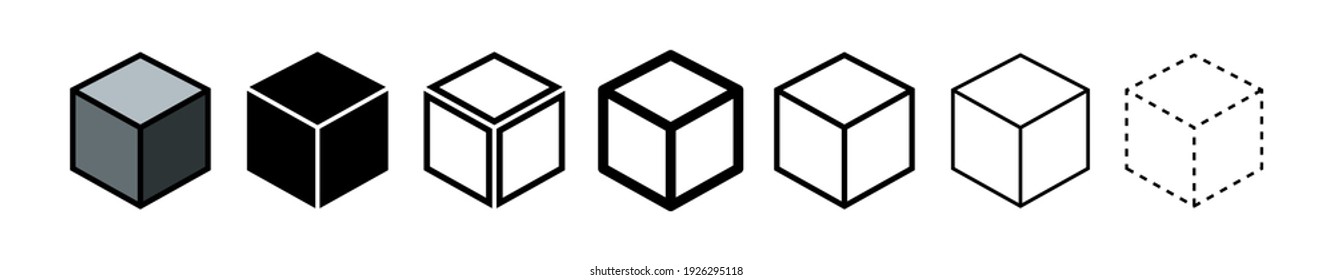 Set of cubes vector icons. Black simple cube pictogram. 3d graphic concept. Graphic element vector.