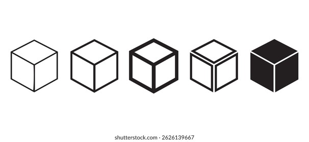 Conjunto de cubos iconos vectoriales. Pictograma de cubo simple negro. Concepto gráfico de la caja 3d.