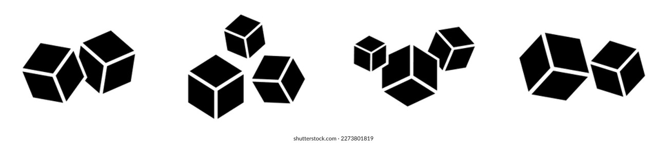 Conjunto de iconos vectoriales cubos sobre fondo blanco. Silueta negra con cubo. Vector 10 Eps.