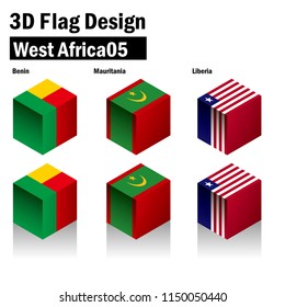 Set of cubical flag illustration, cube, benin, Mauritania, Liberia