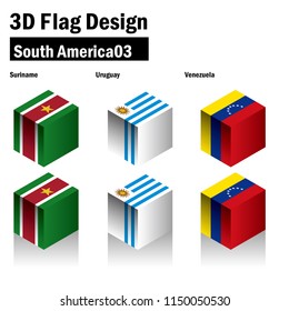 Set of cubical flag illustration, Cube, Suriname, Uruguay, Venezuela