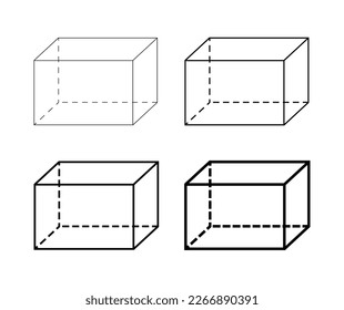 Set of cuboids, boxes with different line thicknesses isolated on the white background. Vector.