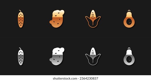 Set Cucumber, Potato, Corn and Avocado icon. Vector