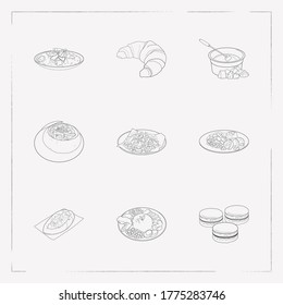 Set of culinary icons line style symbols with brazilian feijoada, afganistan kabuli palaw, turkish pide and other icons for your web mobile app logo design.