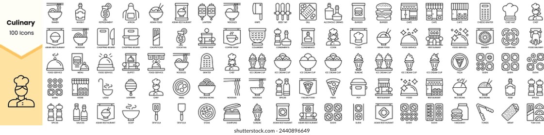 Set of culinary icons. Simple line art style icons pack. Vector illustration