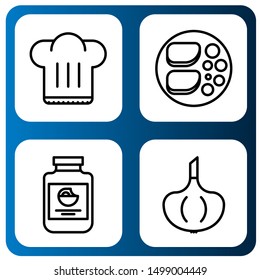Set of culinary icons such as Chef hat, Chicken breast, Mayonnaise, Garlic , culinary