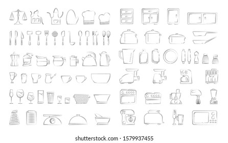 Set of culinary items in line style. Vector clip art for design and web.