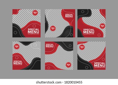 Set of culinay social media posts templates.organic templates.holiday templates.Trendy editable template for social networks stories and posts.Vector illustration
