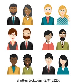 Set of  cultural character heads. Flat illustration.