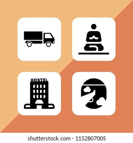  set with cultures, van, flight and building vector icons for web and mobile app